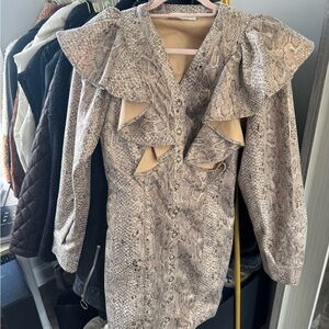 Snakeskin Ruffle Button-Up Dress